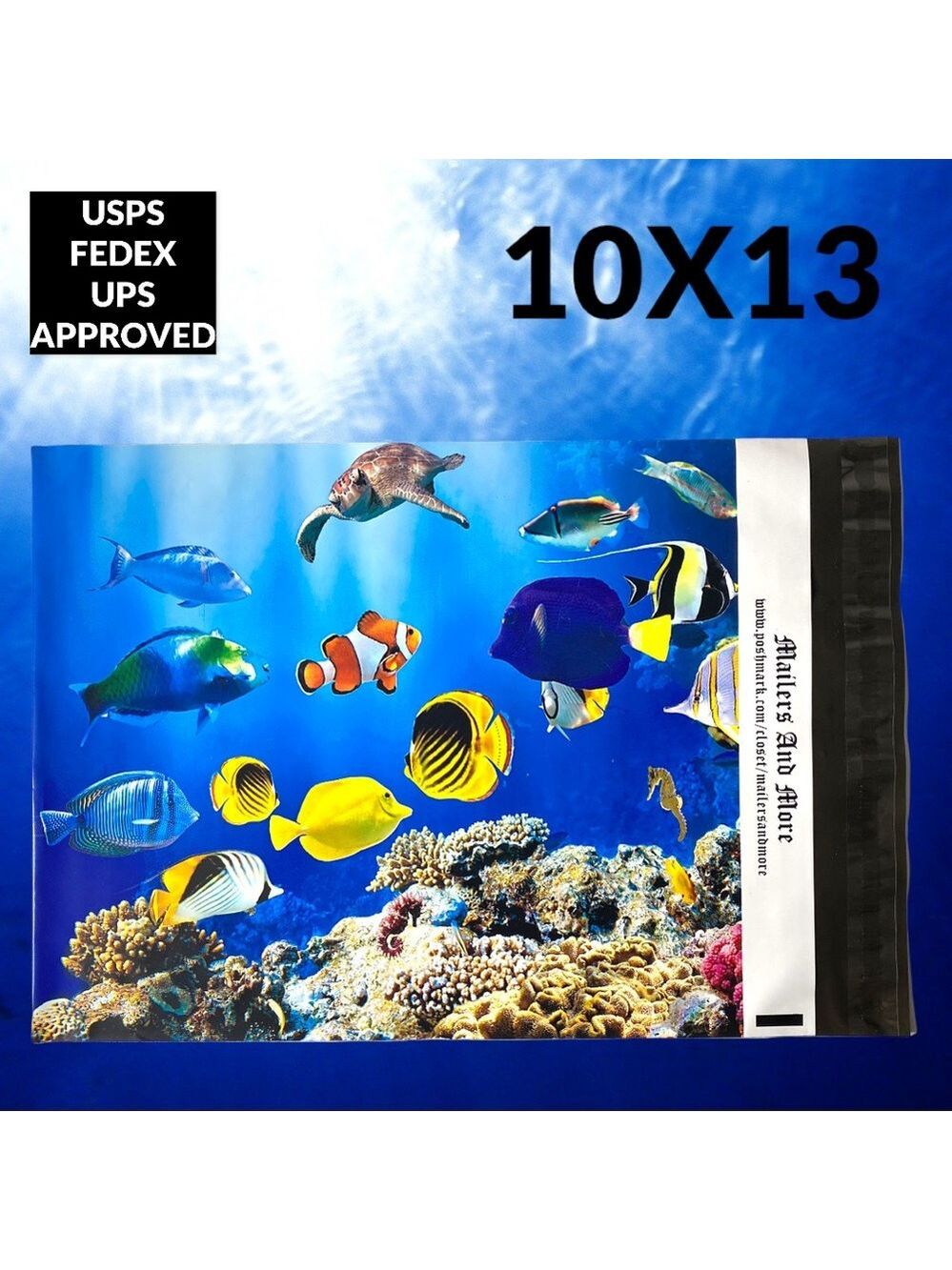25 10X13 Poly Mailers Ocean Coral Reef With Fish, Turtle, Seahorse PRICE IS FIRM - Picture 10 of 12